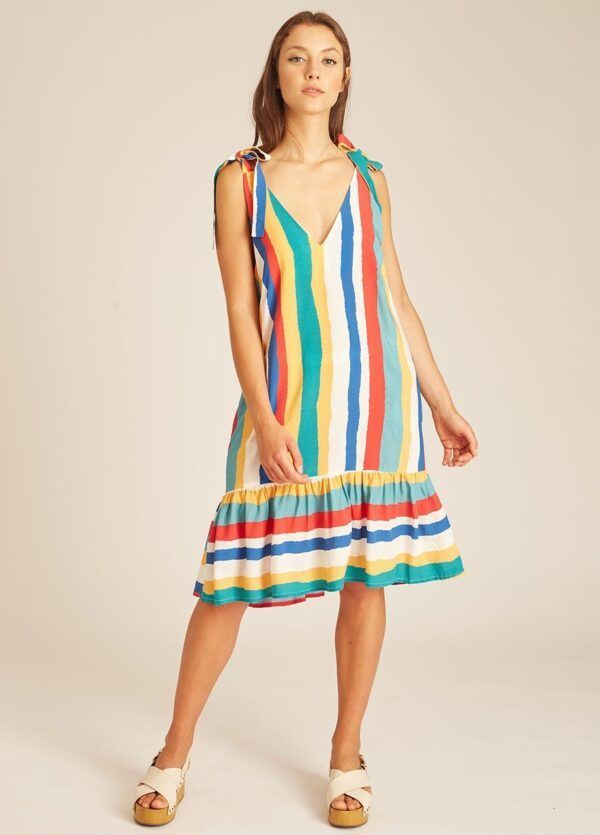 Stripoes Lace Up dress multicolor. Vestido de rayas verticales con lazos en los hombros. Multicolor. De Pepa Loves