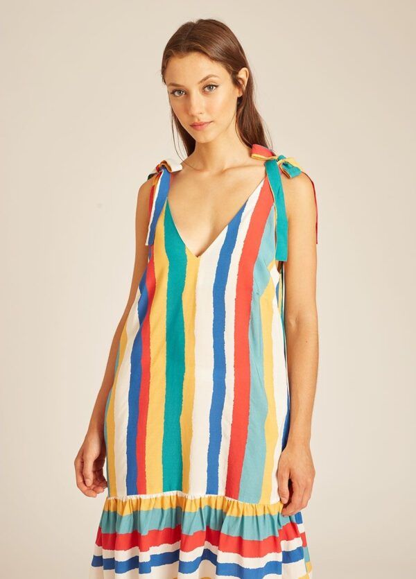 Stripoes Lace Up dress multicolor. Vestido de rayas verticales con lazos en los hombros. Multicolor. De Pepa Loves