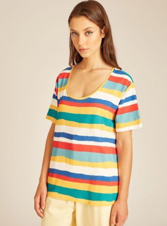 Stipes Tshirt Multicolor. Camiseta de rayas multicolor de manga corta. Pepa Loves coleccion Primavera 2022